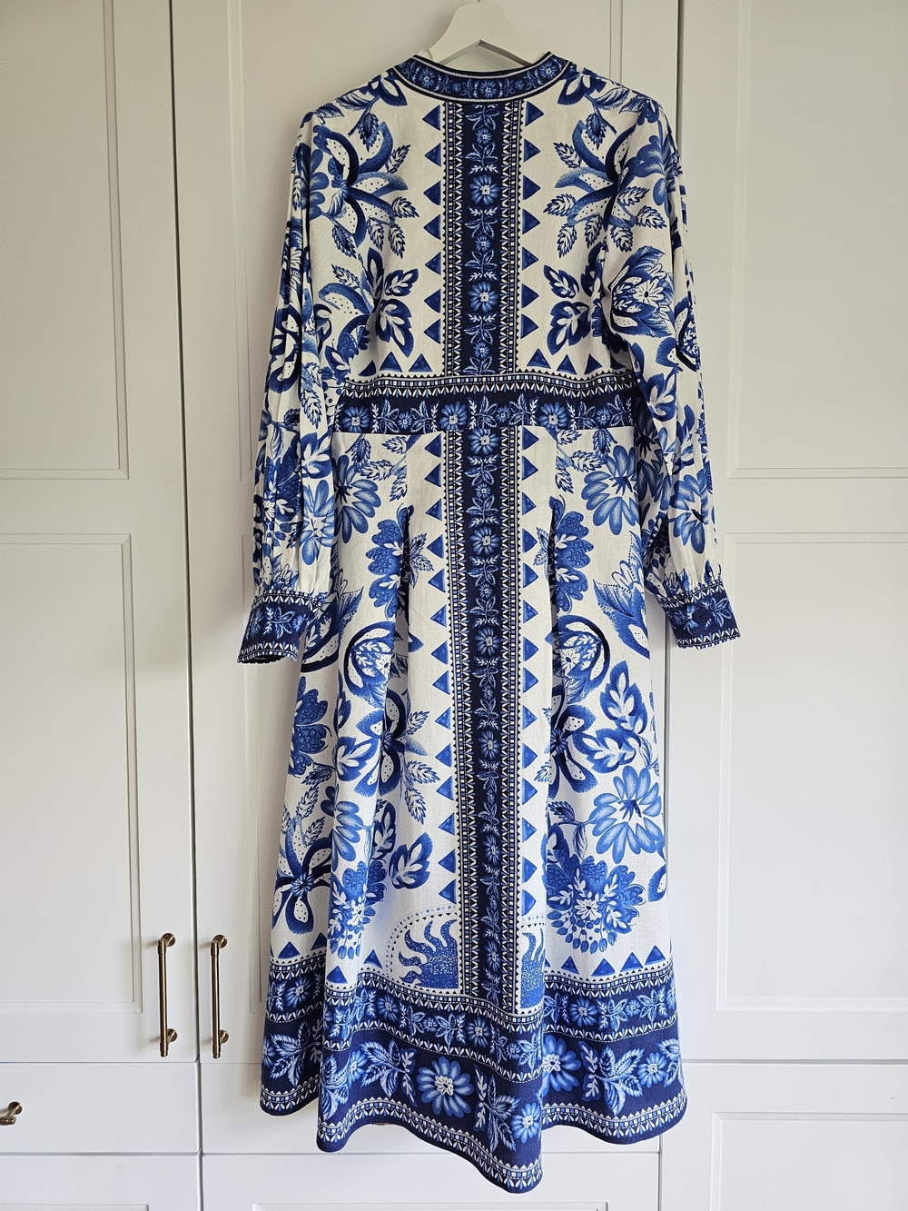 Caroline Constas Blue & White Floral Tapestry Lenzing Trim Linen Dress NWT $360 - Picture 5 of 8